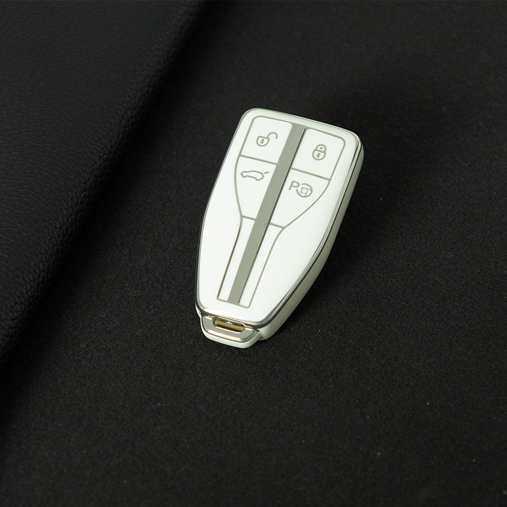 HNA2T1 White-Silver Plating TPU Car Key Case Cover for Hong Qi HS5 HS3 HS7 H5 H9 H6