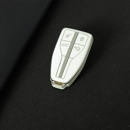 HNA2T1 White-Silver Plating TPU Car Key Case Cover for Hong Qi HS5 HS3 HS7 H5 H9 H6