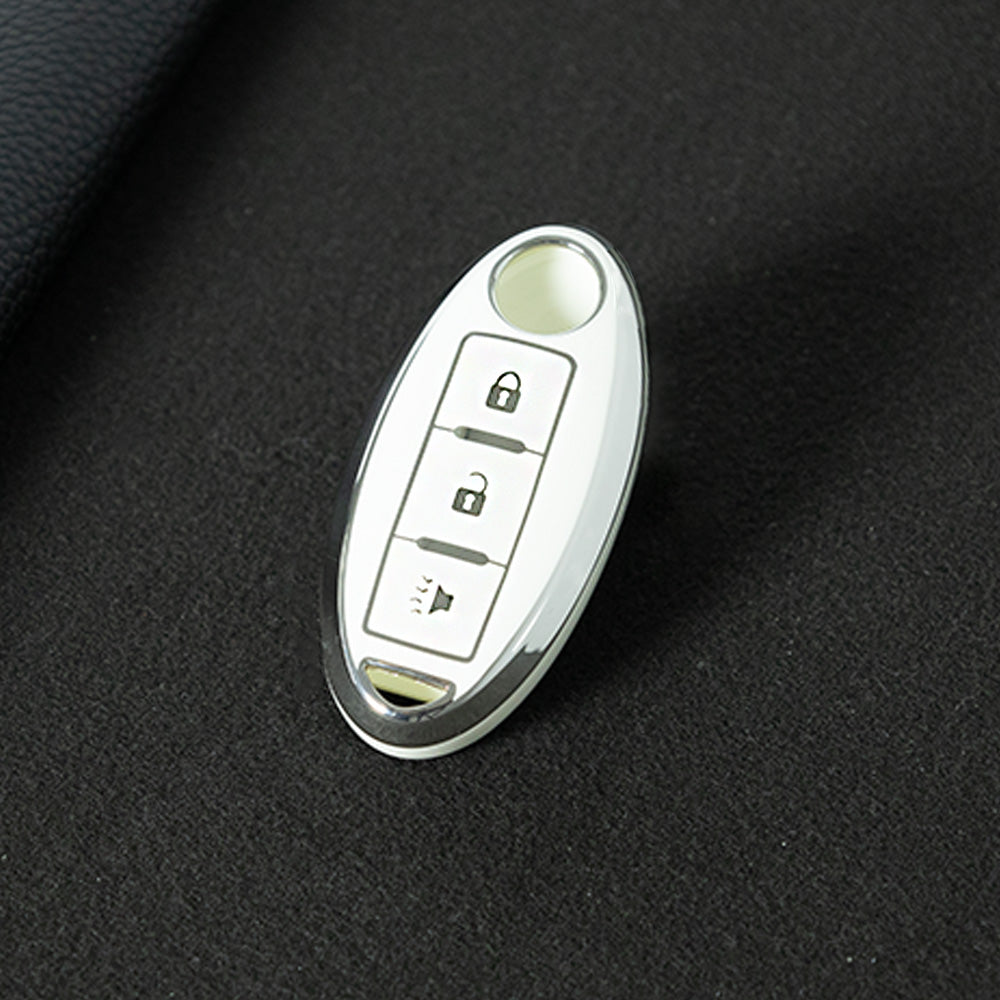 NIB2T1 White-Silver Plating Car Key Cover TPU Car Key Case Cover Key Fob Cover for Nissan Leaf Micra Qashqai J11 J10 X Trail T32 Versa Note Patrol Accessories