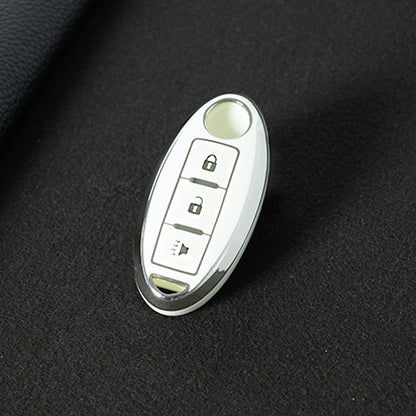 NIB2T1 White-Silver Plating Car Key Cover TPU Car Key Case Cover Key Fob Cover for Nissan Leaf Micra Qashqai J11 J10 X Trail T32 Versa Note Patrol Accessories