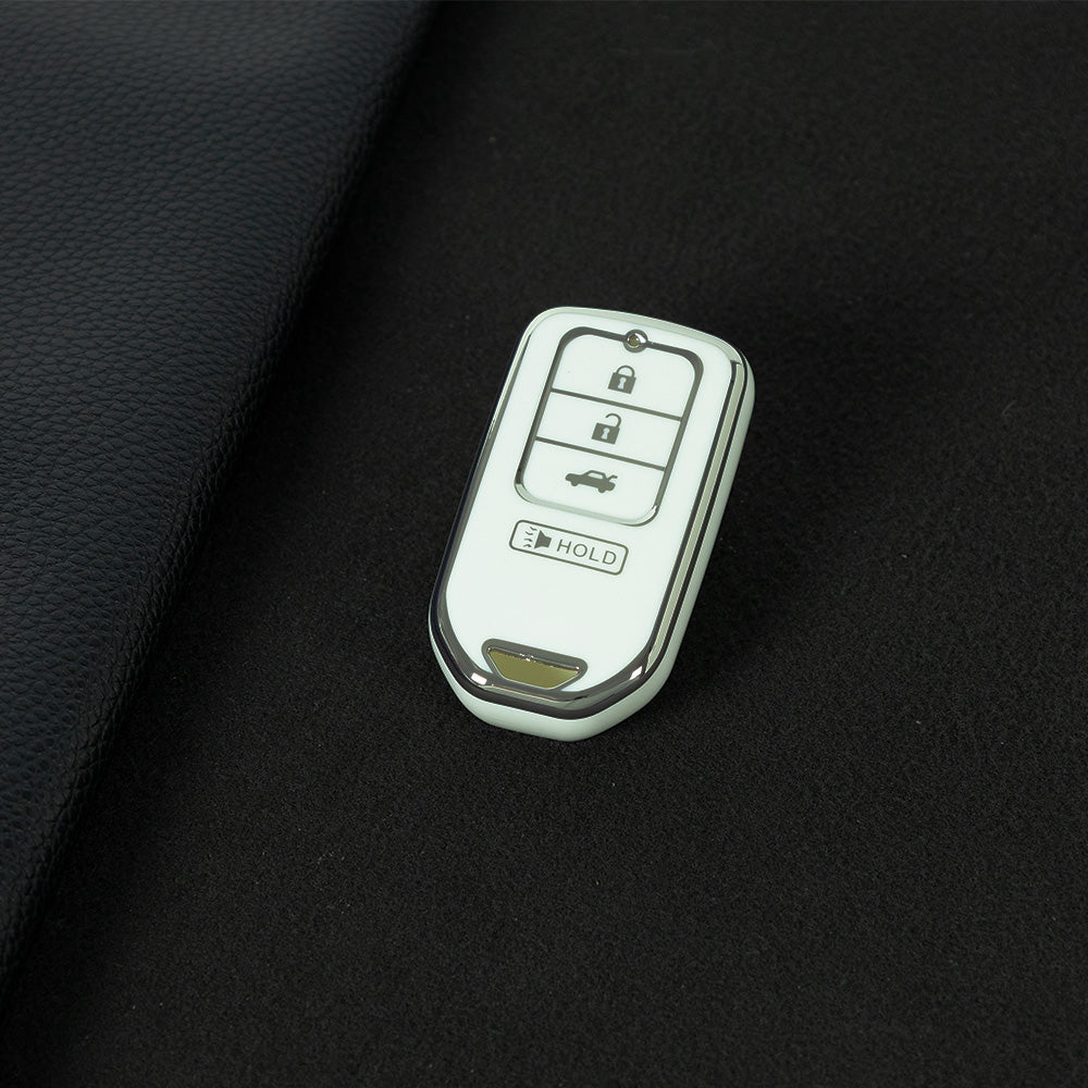 HOA10T1 White-Silver Plating TPU Car Key Case Cover for Honda Accord Civic Passport Pilot Odyssey Ridgeline HRV CRV