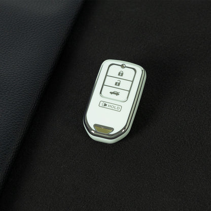 HOA10T1 White-Silver Plating TPU Car Key Case Cover for Honda Accord Civic Passport Pilot Odyssey Ridgeline HRV CRV