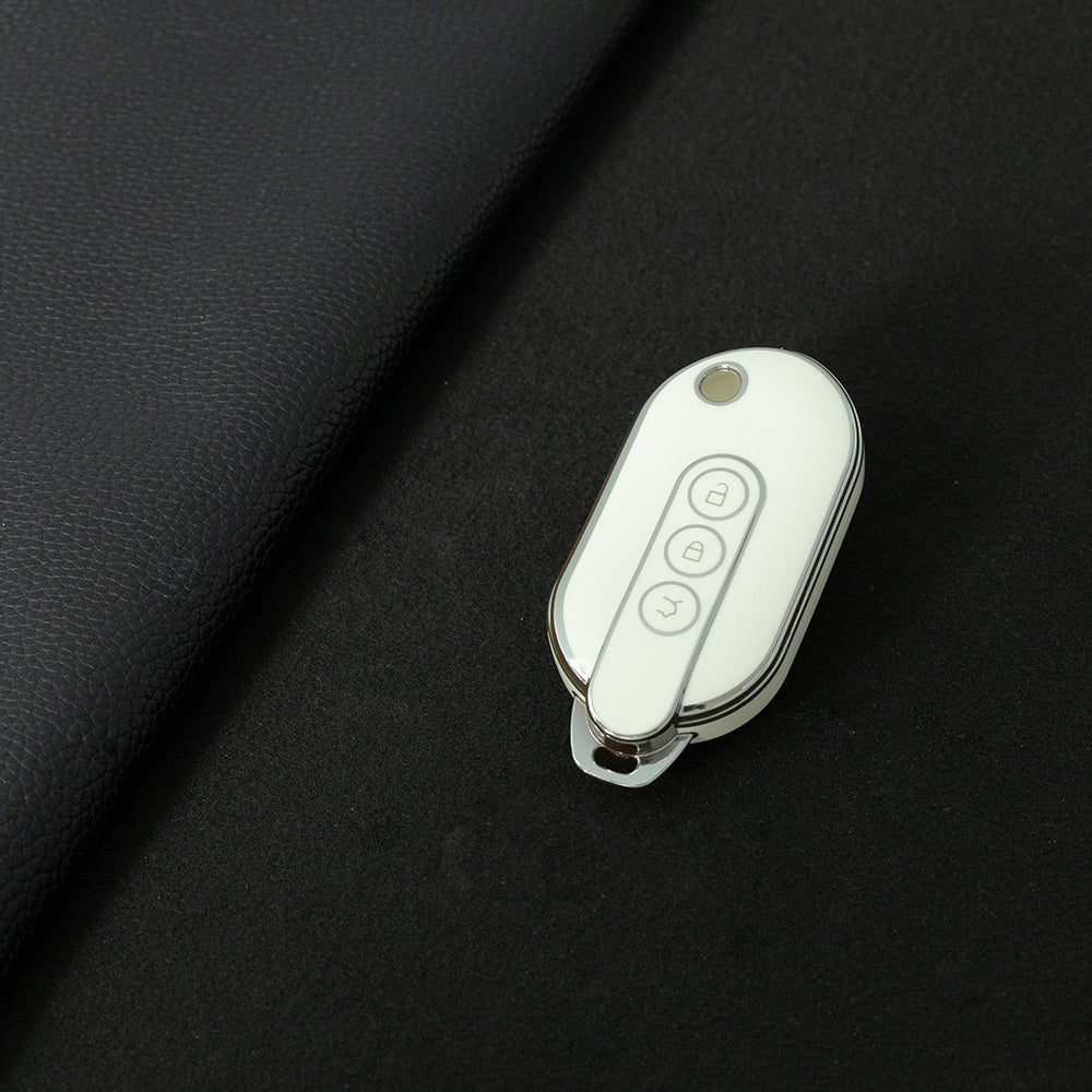 WUF1T1 White-Silver Plating Car Key Cover TPU Car Remote Key Case Cover Shell Fob for SGM Wuling Hongguang MINIEV Air EV 2023 2022 Auto Protector Bag Accessories