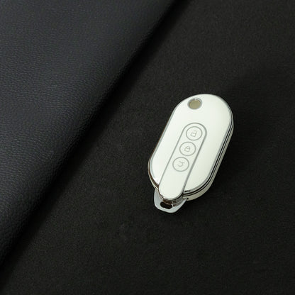 WUF1T1 White-Silver Plating Car Key Cover TPU Car Remote Key Case Cover Shell Fob for SGM Wuling Hongguang MINIEV Air EV 2023 2022 Auto Protector Bag Accessories