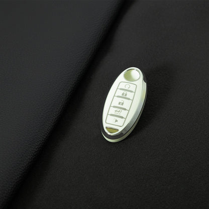 NIB6T1 White-Silver Plating Car Key Cover Silver Edge TPU Car Key Cover Keychain Fob Case Accessories for Nissan Note Qashqai Pathfinder Rogue Versa Infiniti Q50 Kia