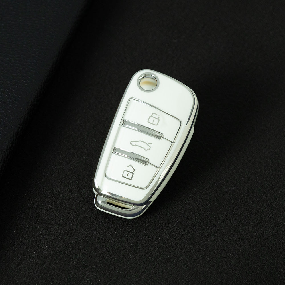 AUD1T1 White-Silver Plating Car Key Cover For Audi Q3 Q7 Q5 TT Q2L A3 A1 Fold Key Rings Keychain Bag