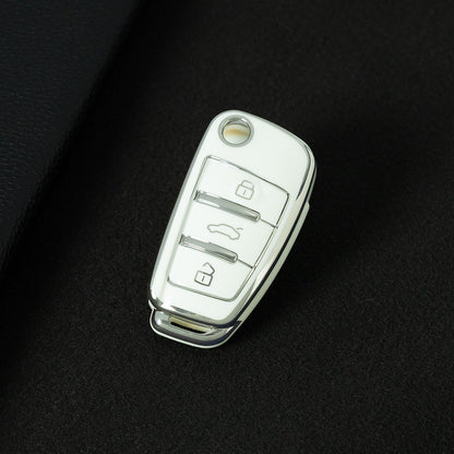 AUD1T1 White-Silver Plating Car Key Cover For Audi Q3 Q7 Q5 TT Q2L A3 A1 Fold Key Rings Keychain Bag