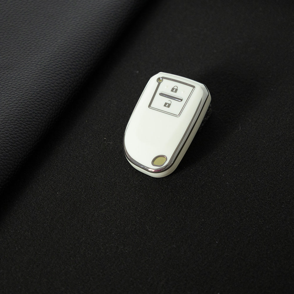 TOI2T1 White-Silver Plating  2 Buttons TPU Car Key Cover Case for Toyota Yaris HAIs 2020 Hiace 200 Sienta