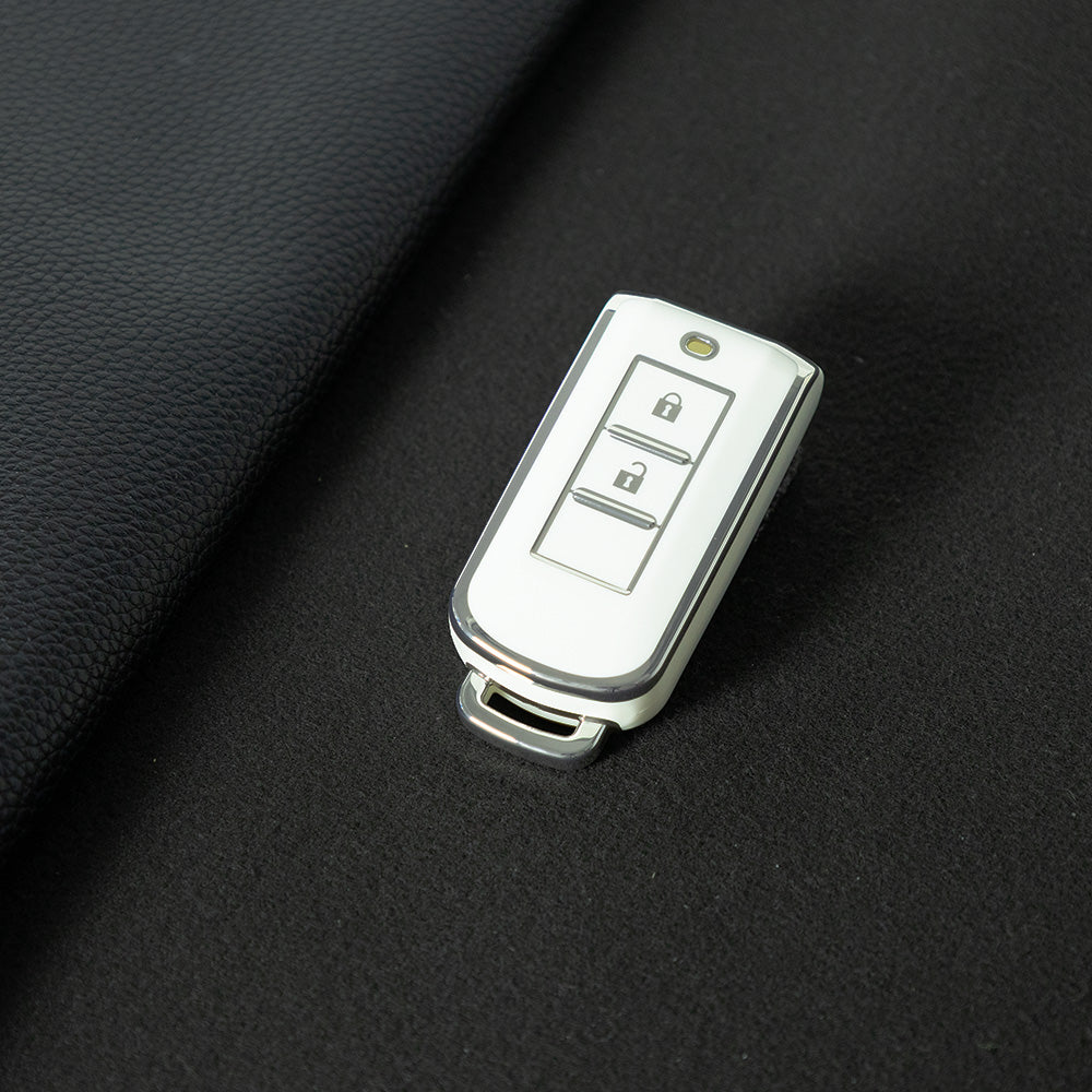 MIA2T1 White-Silver Plating TPU Car Key Cover for Mitsubishi Outlander/ASX/Lancer/Eclipse Cross/Pajero