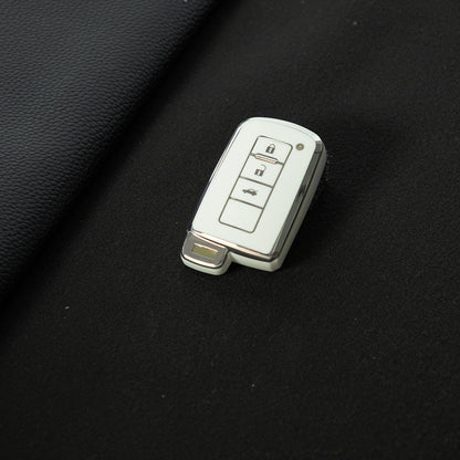 TOD1T1 White-Silver Plating Soft TPU Remote Car Key Case for Toyota Camry Corolla RAV4 Highlander Avalon 2015 - 2017 4 Buttons Cover Shell Holder
