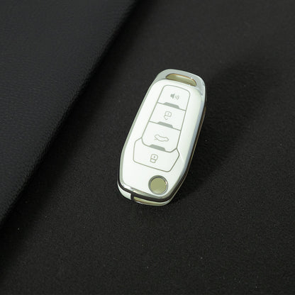FOA7T1 White-Silver Plating Car Key Cover for Ford Fusion Fiesta Escort Mondeo Everest Ranger