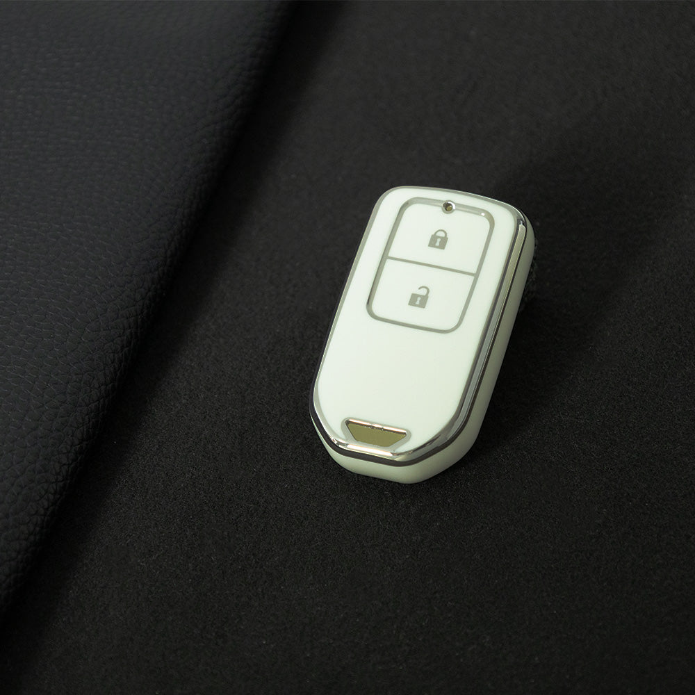HOA2T1 White-Silver Plating Car Key Cover 2/3/4/5-Button Full-Coverage TPU Key Cover for Honda CR-V/Accord/Civic/Fit/Jade/Odyssey - Anti-Scratch Protective Case
