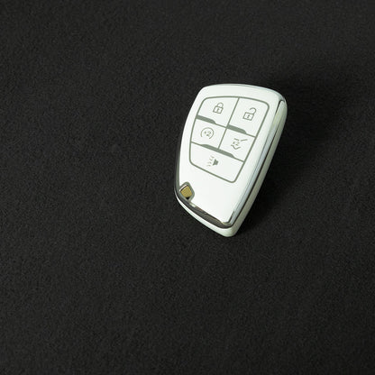 CEV3T1 White-Silver Plating Car Key Cover Tpu Car Key Case Fob Cover Shell for Chevrolet Tahoe Suburban for GMC Yukon for Buick ENVISION S Plus Avenir 2020 2021 2022 2023