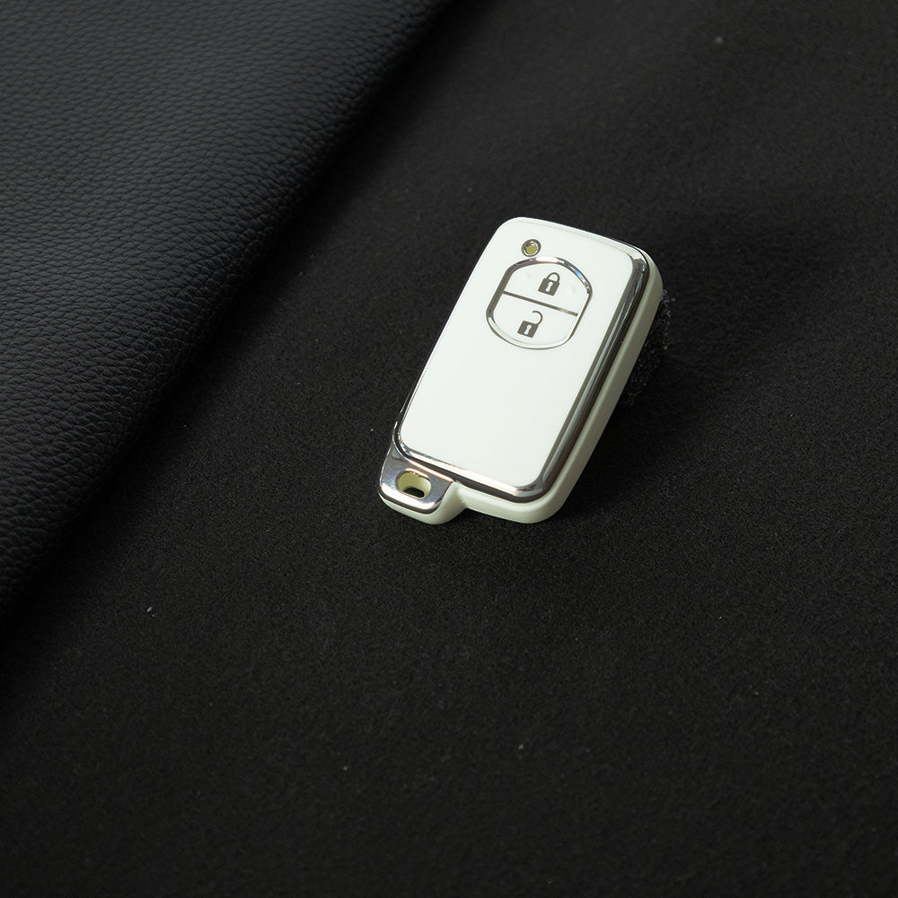 TOG2T1 White-Silver Plating Car Key Cover Soft TPU Car Key Case Cover for Toyota Camry Highlander Crown Prado Land Cruiser Vitz Prius Corolla Accessories