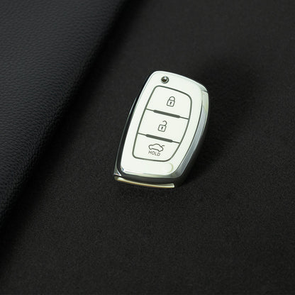 HYD2T1 White-Silver Plating Car Key Cover Suitable for Modern Car Keycases, Langdong Ix35 Anti Drop protection Sonata Eight Shell Buckle keychain