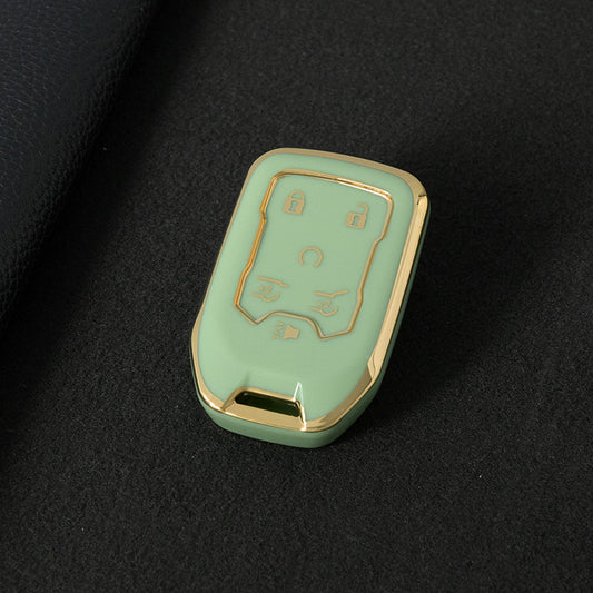 CEB2T1 Green-Gold Plating TPU Car Key Case Cover for Chevrolet Colorad Silverado GMC Sierra 1500