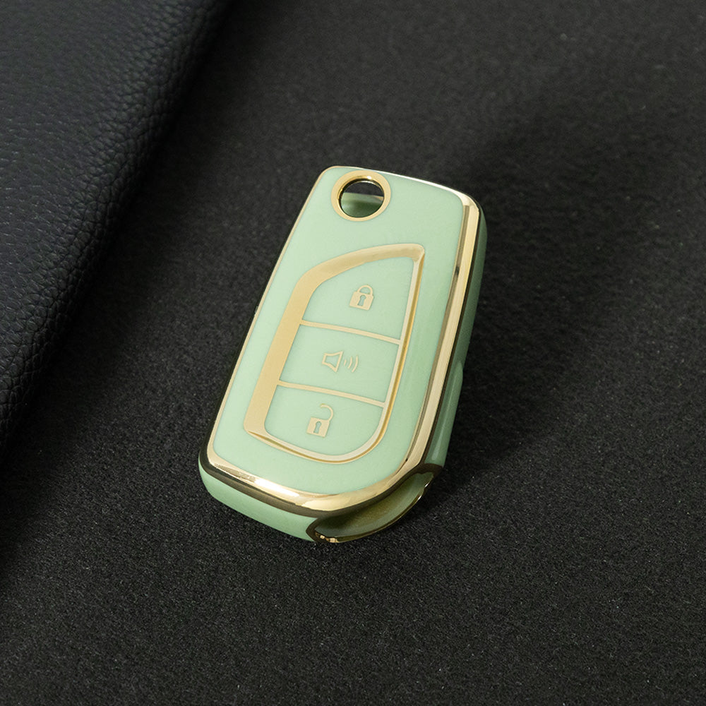 TOA4T1 Green-Gold Plating TPU Car Key Case Cover for Toyota Hilux Yaris RAV4 Corolla Avensis Aygo Verso Scion TC Auris
