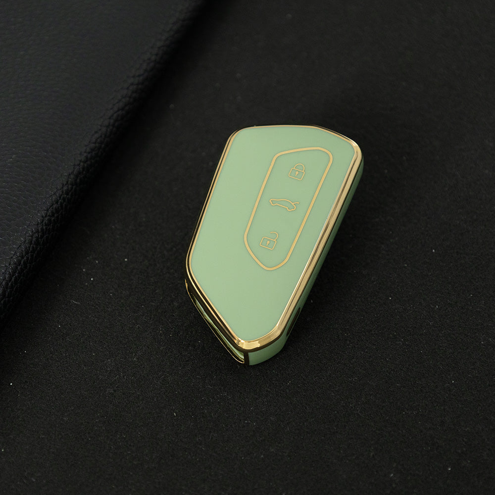VOC1T1 Green-Gold Plating Car Key Cover For Volkswagen Golf 8 MK8 ID3 ID4 Cupra Skoda Octavia A8 SEAT Leon MK4 Formentor Tarraco