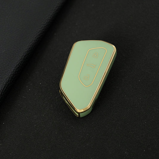 VOC1T1 Green-Gold Plating Car Key Cover For Volkswagen Golf 8 MK8 ID3 ID4 Cupra Skoda Octavia A8 SEAT Leon MK4 Formentor Tarraco