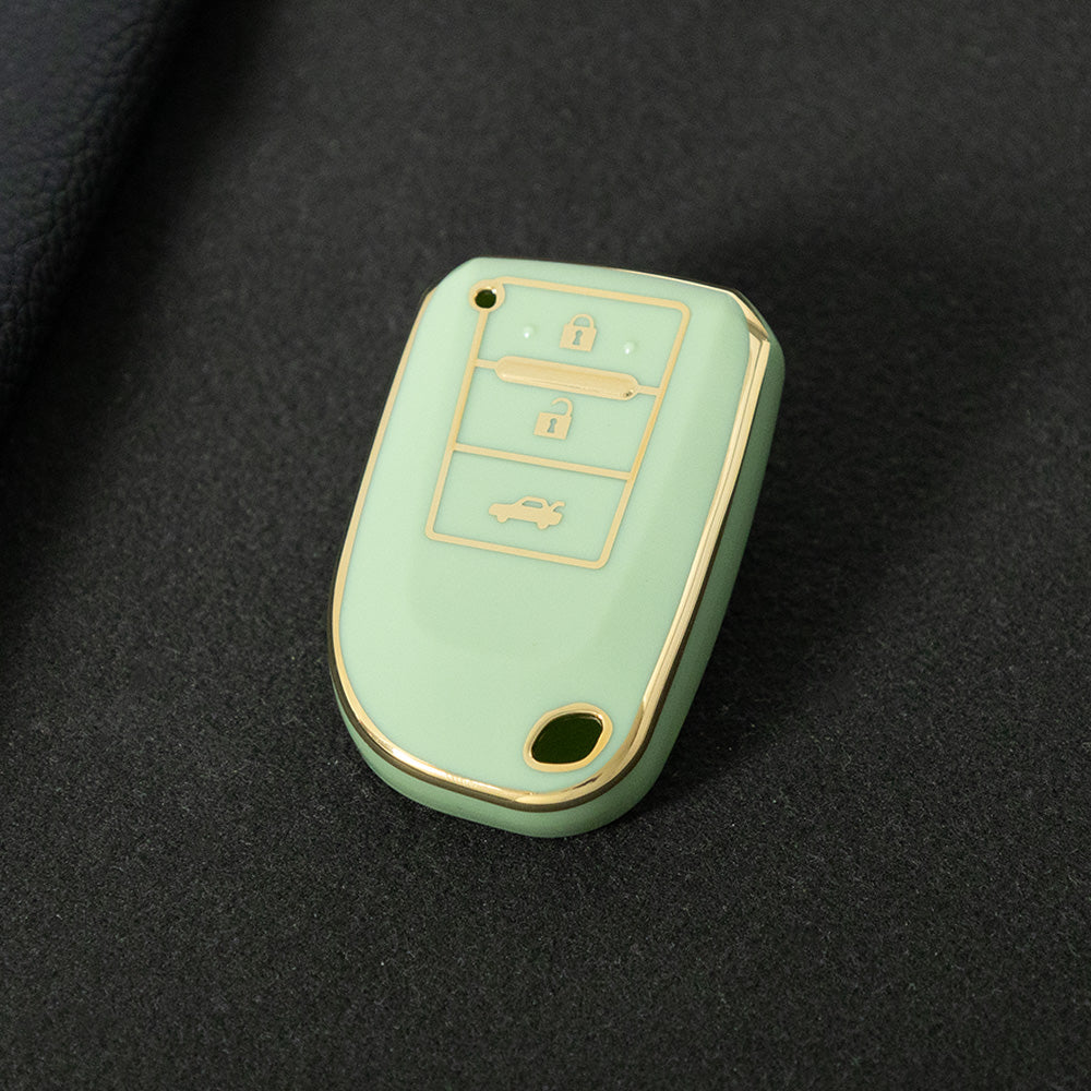 TOI1T1 Green-Gold Plating 3 Buttons TPU Car Key Cover Case for Toyota Yaris HAIs 2020 Hiace 200 Sienta