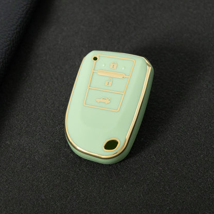 TOI1T1 Green-Gold Plating 3 Buttons TPU Car Key Cover Case for Toyota Yaris HAIs 2020 Hiace 200 Sienta