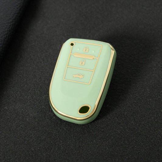 TOI1T1 Green-Gold Plating 3 Buttons TPU Car Key Cover Case for Toyota Yaris HAIs 2020 Hiace 200 Sienta