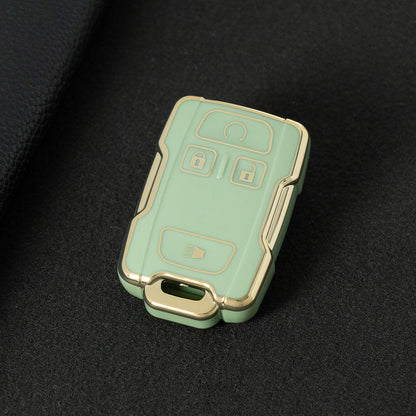 CEC1T1 Green-Gold Plating New Car Key Cover Case Fob for Chevrolet Suburban Silverado GMC Terrain Yukon Tahoe Sierra Smart Auto Accessories Key Ring