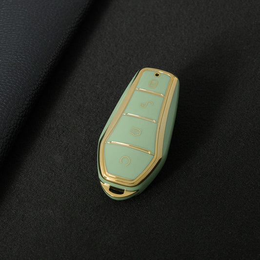 BYD1T1 Green-Gold Plating Car Key Cover For BYD E2/E3/Song PRO/Yuan Plus/Dolphin Remote Key FOB Cover Accessories