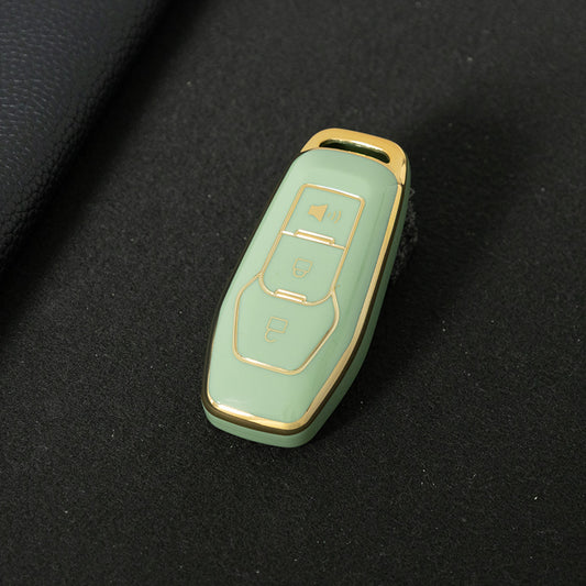 FOU1T1 Green-Gold Plating TPU Car Key Cover Case for Ford Focus 3 ST Mondeo 5 MK5 Mustang F-150 Explorer Edge Fiesta Kuga MK3