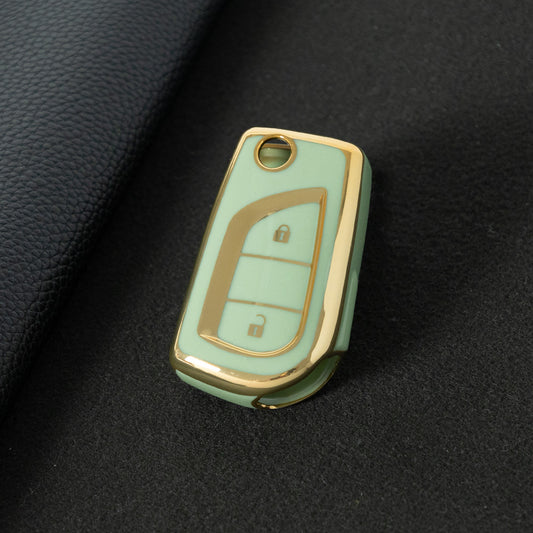 TOA2T1 Green-Gold Plating Car Key Cover TPU Soft Cover Key Cases Suitable for toyota Carola Highlander New Reith RAV4 Car Key Cover