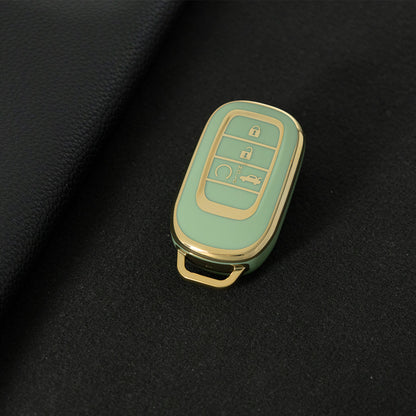 HOB1T1 Green-Gold Plating Car Key Cover For Honda Civic Accord HR-V CR-V CRV 2021 2022 2023 5Buttons Auto Shell Fob Holder TPU Car Key Case Cover Keychain Accessories