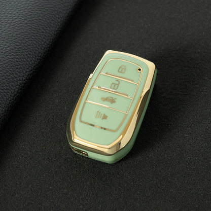 TOC6T1 Granny Grey-Gold Plating TPU Car Key Case Cover Fob for Toyota Corolla RAV4 CHR Camry Crown Auris Land Cruiser 200 Prado Protector Shell Accessories