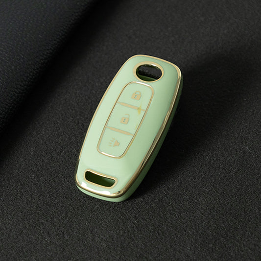 NIA5T1 Green-Gold Plating TPU Car Key Cover Key Fob Holder Suitable for Nissan Sylphy Bluebird Teana X-Trail Murano GTR