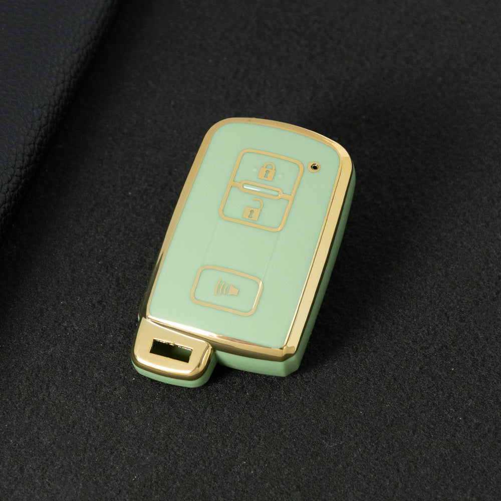 TOD5T1 Green-Gold Plating For Toyota Camry TPU Car Key Case Cover Bag Shell Fob Protector 3 Button