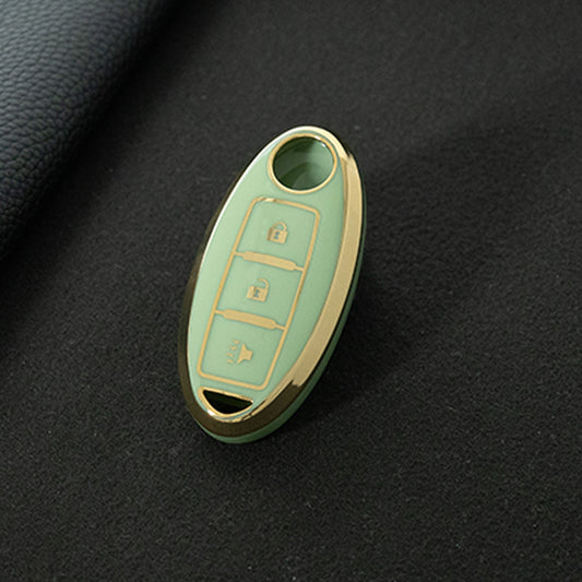 NIB2T1 Green-Gold Plating Car Key Cover TPU Car Key Case Cover Key Fob Cover for Nissan Leaf Micra Qashqai J11 J10 X Trail T32 Versa Note Patrol Accessories