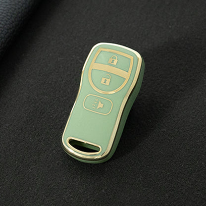 NIJ1T1 Green-Gold Plating TPU Car Key Cover for Nissan 350Z Maxima Sentra Armada Titan Kicks Murano