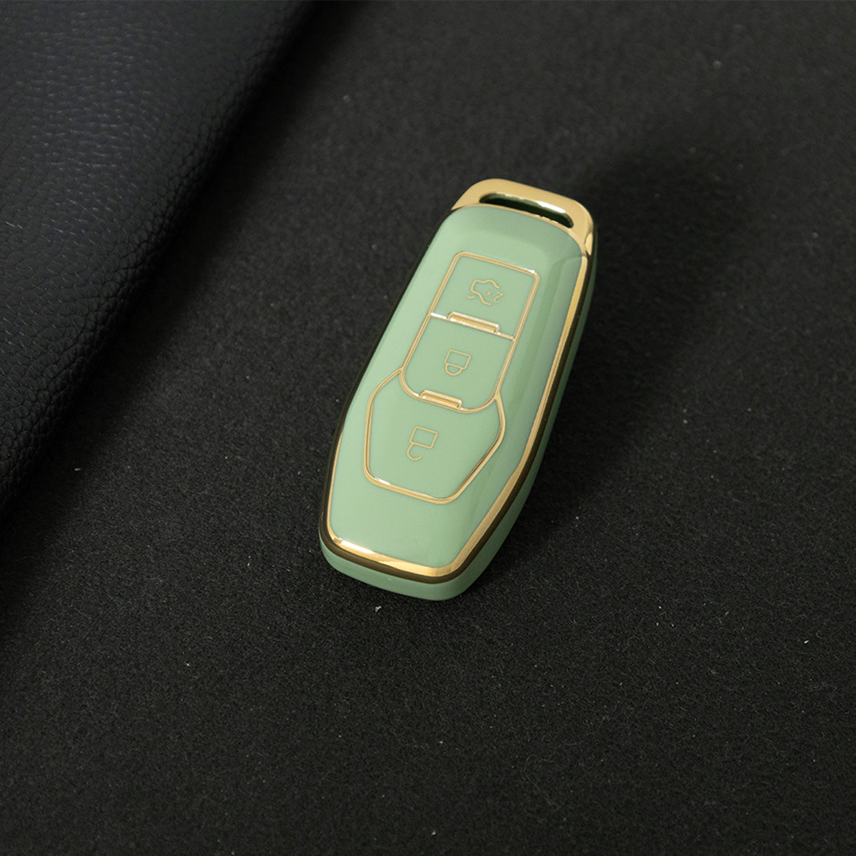 FOU3T1 Green-Gold Plating Soft Shell Fob Holder TPU Car Key Cover Case for Ford Fusion Mondeo Mustang F-150 Explorer Edge 2015 2016