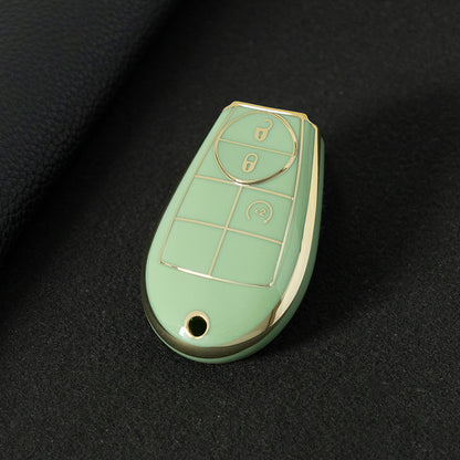JEC3T1 Green-Gold Plating TPU Car Key Cover Case for Dodge Challenger Charger Magnum Journey Ram Jeep Commander Grand Cherokee Chrysler 300