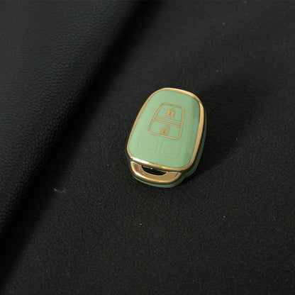 TOP2T1 Green-Gold Plating 2 Buttons Car Remote Key Case Fob Shell Cover Holder for Toyota Aqua Ractis Vitz RAV4 HiAce Land Cruiser 2010-2019