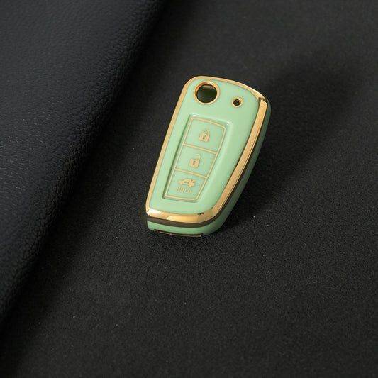 NIC1T1 Green-Gold Plating Car Key Cover Soft TPU Car Remote Key Case Cover Shell for Nissan X-Trail Qashqai J11 Juke Murano Micra Tiida Maxima Altima Kicks Accessories