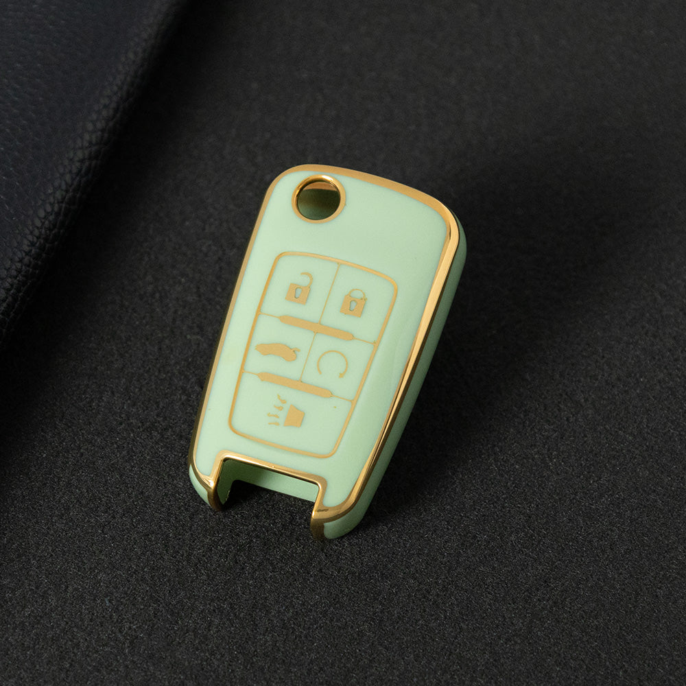 CED5T1 Green-Gold Plating 5-Button TPU Key Cover for Chevrolet Cruze Camaro Buick Regal Excelle, Protective Key Case