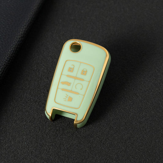 CED5T1 Green-Gold Plating 5-Button TPU Key Cover for Chevrolet Cruze Camaro Buick Regal Excelle, Protective Key Case
