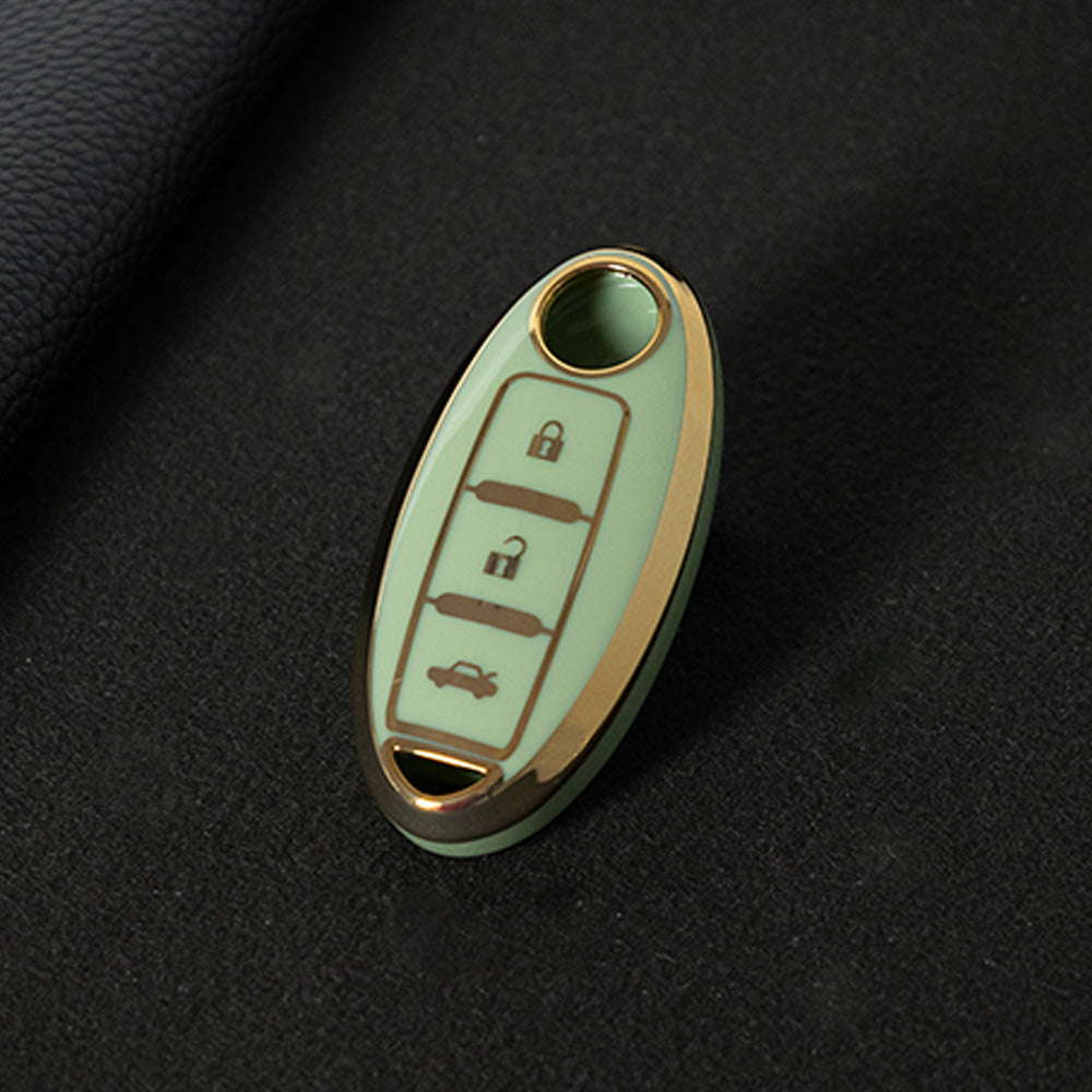 NIB3T1 Green-Gold Plating Car Key Cover High Quality Soft TPU 3-Button Popular Key Case Cover Shell for Nissan Patrol Tiida Qashqai X-Trail Juke Navara Car Accessory