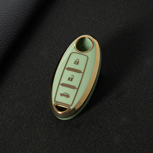 NIB3T1 Green-Gold Plating Car Key Cover High Quality Soft TPU 3-Button Popular Key Case Cover Shell for Nissan Patrol Tiida Qashqai X-Trail Juke Navara Car Accessory