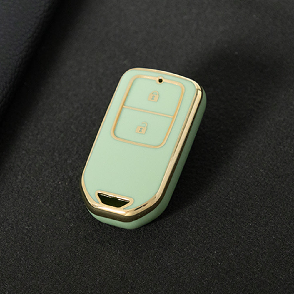 HOA2T1 Green-Gold Plating Car Key Cover 2/3/4/5-Button Full-Coverage TPU Key Cover for Honda CR-V/Accord/Civic/Fit/Jade/Odyssey - Anti-Scratch Protective Case