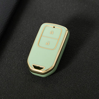 HOA2T1 Green-Gold Plating Car Key Cover 2/3/4/5-Button Full-Coverage TPU Key Cover for Honda CR-V/Accord/Civic/Fit/Jade/Odyssey - Anti-Scratch Protective Case