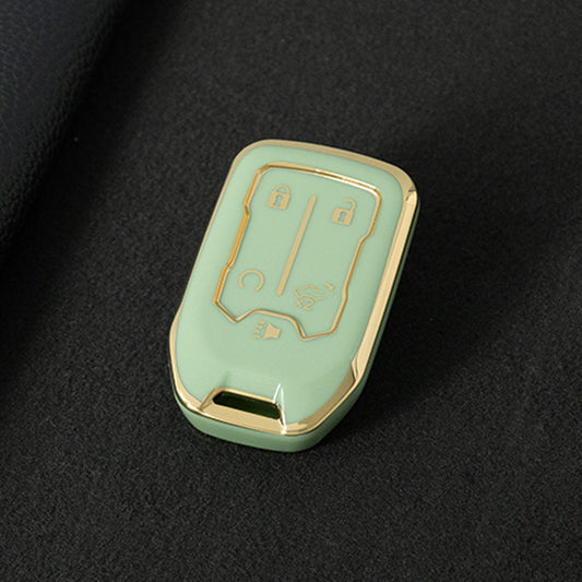 CEB1T1 Green-Gold Plating Remote Shell Fob Holder TPU Key Cover Case for Sierra Terrain Acadia Chevrolet Tahoe 2012-2016 for Car