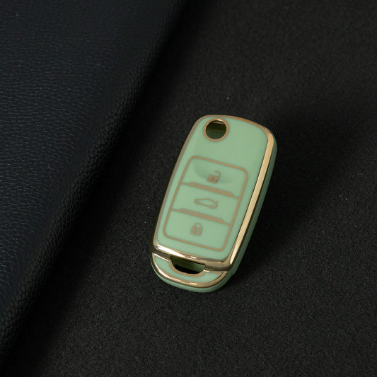 CHB1T1 Green-Gold Plating Car Key Cover For Premium Soft TPU Car Key Case Cover  CHANGAN Benben E-Star CS15 CS35 CS55 EADO LUMIN Key Rings Keychain Bag