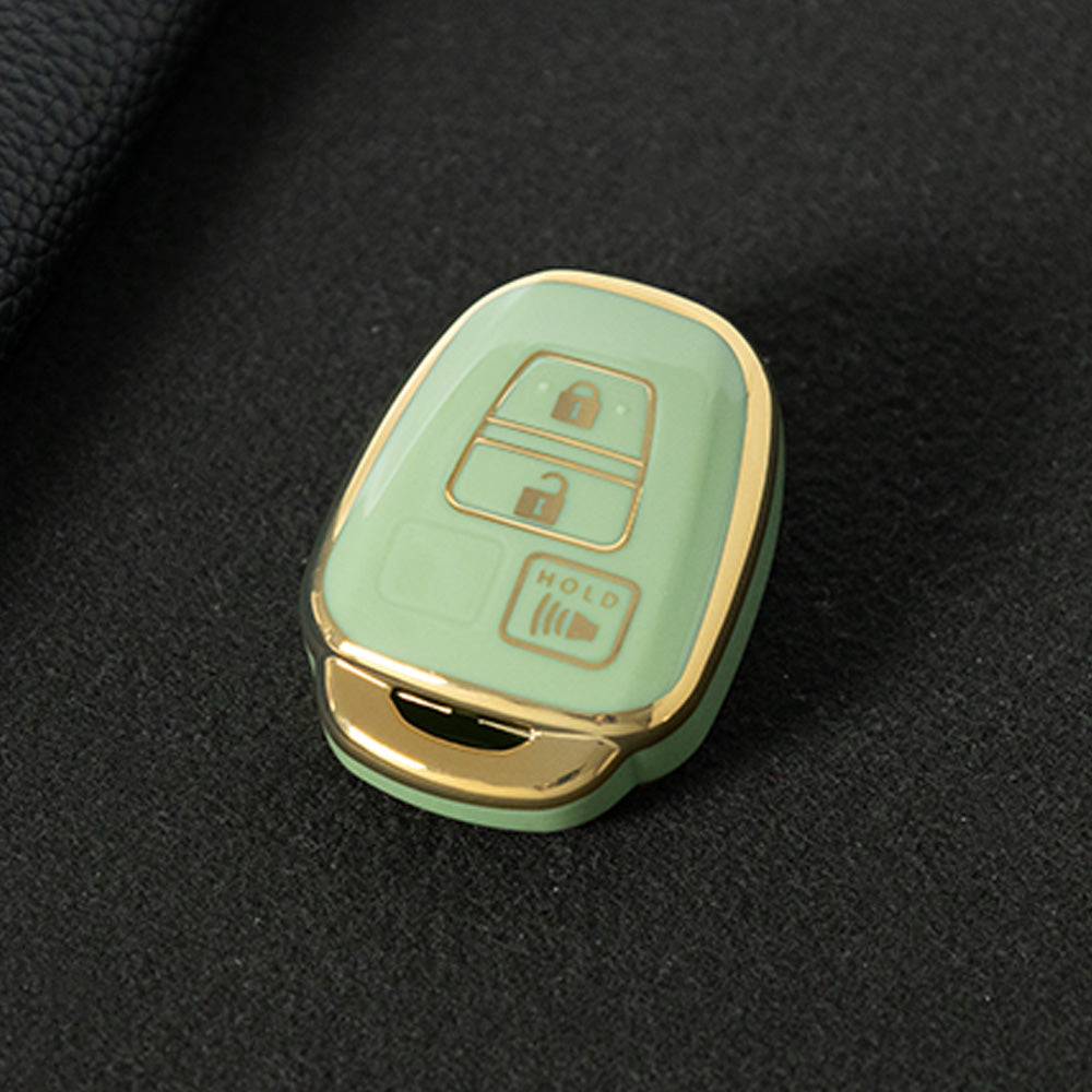 TOP1T1 Green-Gold Plating TPU Car Key Cover Case for Toyota Corolla Camry Prado Highlander Auto Key case for Toyota 3 Buttons Key