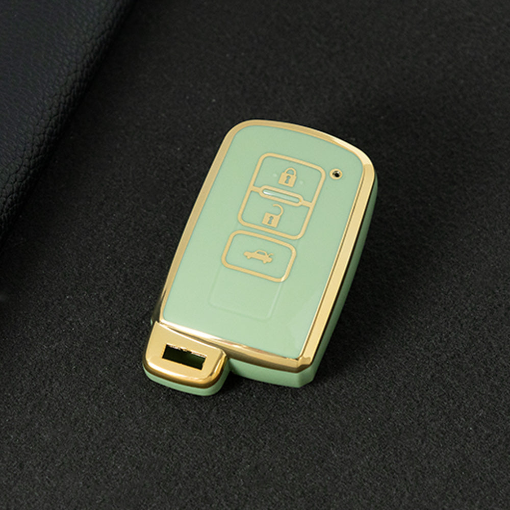 TOD1T1 Green-Gold Plating Soft TPU Remote Car Key Case for Toyota Camry Corolla RAV4 Highlander Avalon 2015 - 2017 4 Buttons Cover Shell Holder